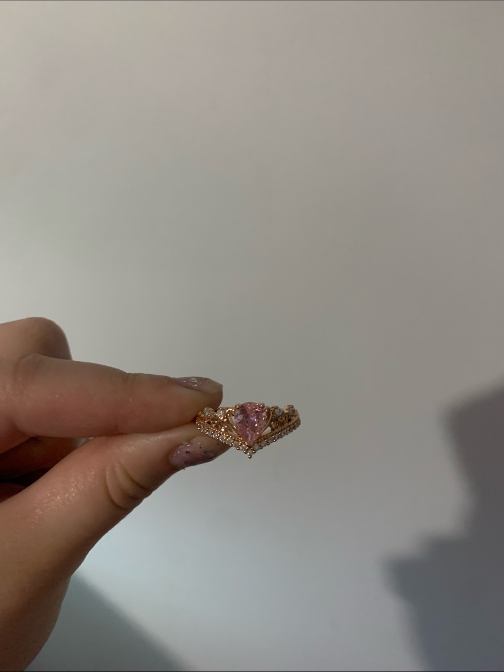 Real dipped Delicate Pink Heart Cubic Zirconia Ring - Gold Tone